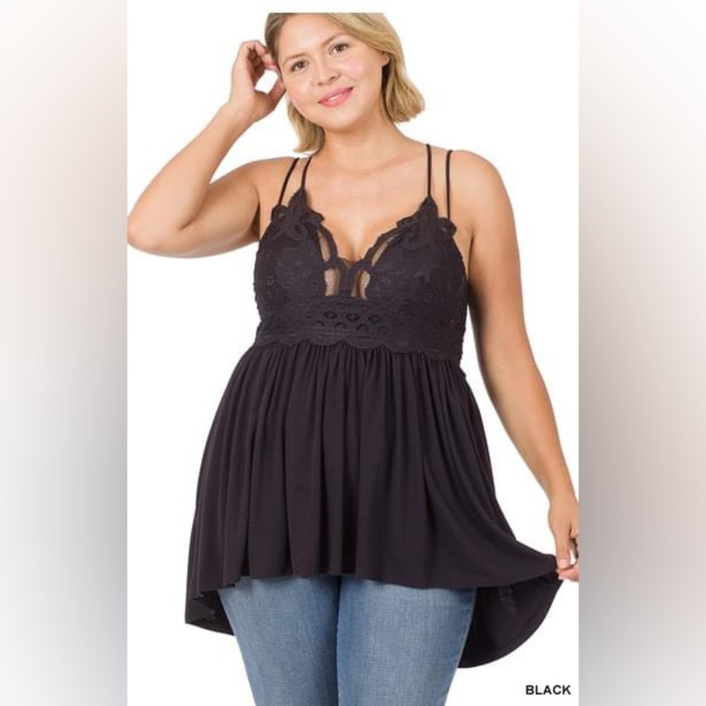 Zenana 🆕 Crochet Lace Accent Baby Doll TOP